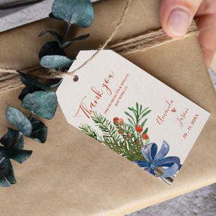 Rustic Green Leaves Red Berries Christmas Wedding  Gift Tags