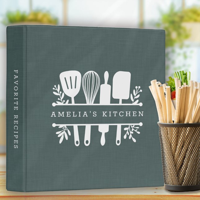 Rustic Green Linen Personalized Recipe  Binder (Creator Uploaded)