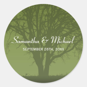 Rustic Green Oak Tree Wedding Favour Label