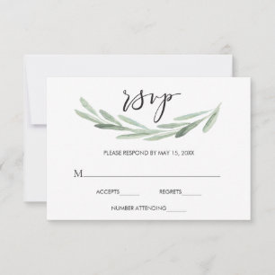Rustic Green Olive Branch Simple Wedding RSVP