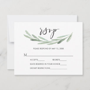 Rustic Green Olive Branch Simple Wedding RSVP 2 Card