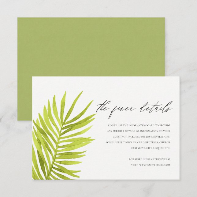 RUSTIC GREEN PALM LEAF FOLIAGE WEDDING DETAIL INVITATION (Front/Back)