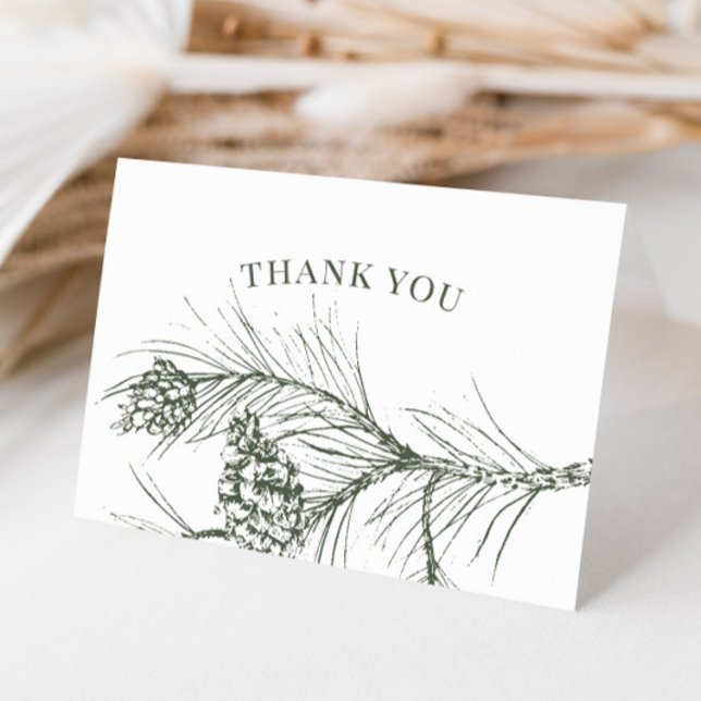 Rustic Green Pine Branch Sketch Thank You Card (Creator Uploaded)
