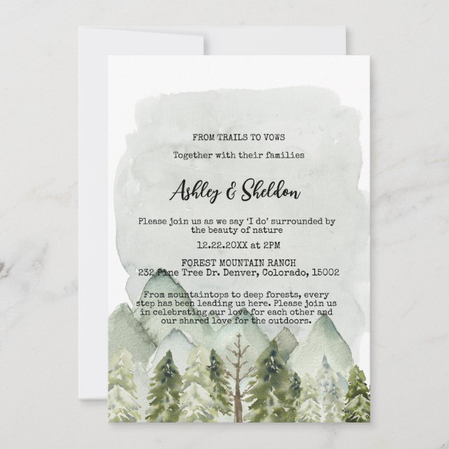 Rustic Green Pine Tree Mountain Outdoorsy Wedding  Invitation (Front)