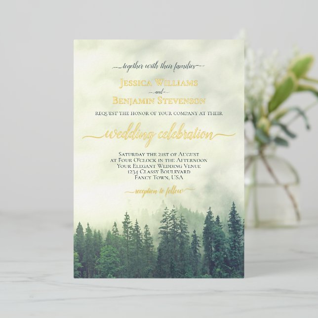 Rustic Green Pine Trees Elegant Wedding  (Standing Front)