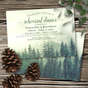 Rustic Green Pine Trees Wedding Rehearsal & Dinner Invitation