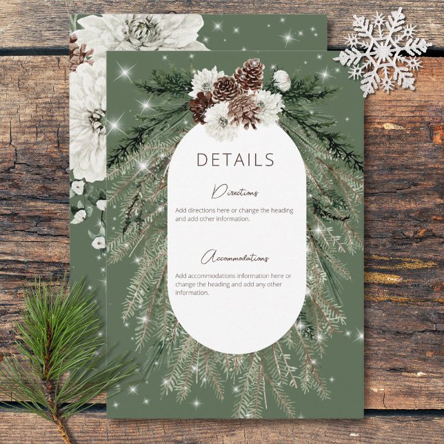 Rustic Green Pine Winter Sparkle Details Enclosure Card (Rustic Green Pine Winter Sparkle Details Enclosure Card)