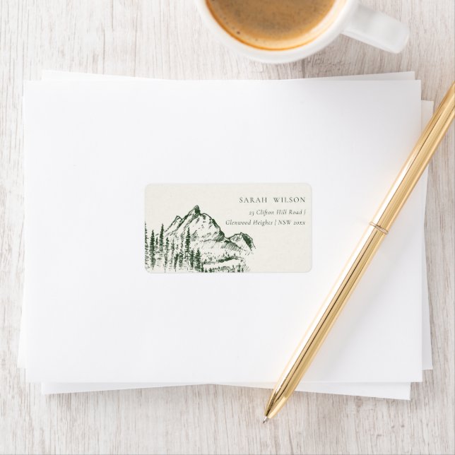 Rustic Green Pine Woods Mountain Sketch Address Label (Insitu)