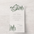 Rustic Green Pine Woods Mountain Sketch Wedding