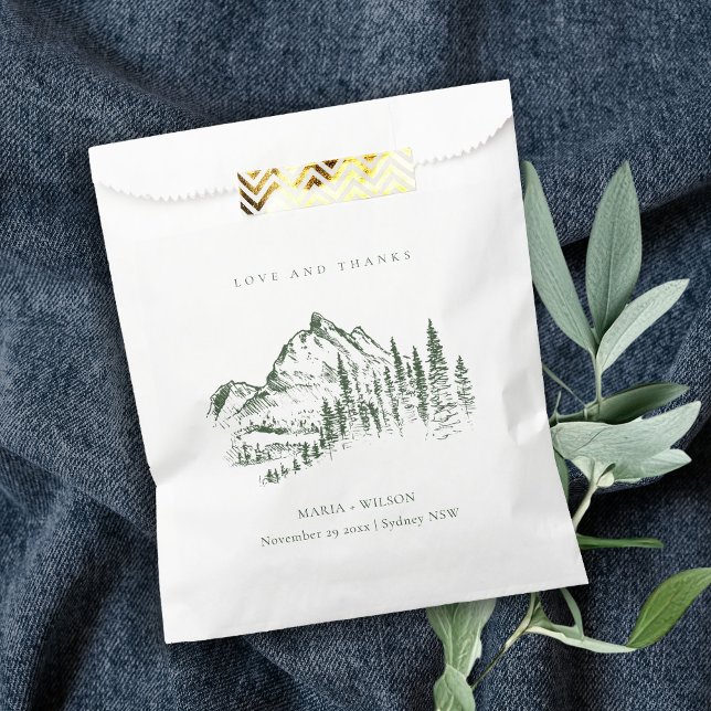 Rustic Green Pine Woods Mountain Sketch Wedding Favour Bag (Creator Uploaded)