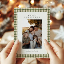 Rustic Green Plaid 1 Photo Merry Christmas