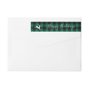 Rustic Green Plaid Christmas Wrap Around Label