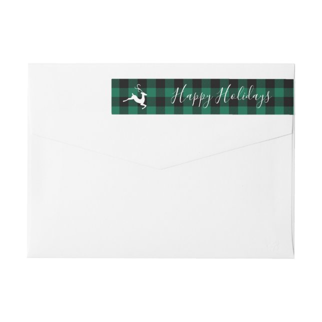 Rustic Green Plaid Christmas Wrap Around Label (Back)