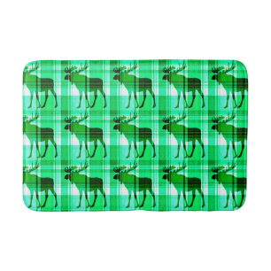 Rustic green plaid moose memory foam bath mat