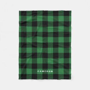 Rustic Green Plaid Pattern Holiday Personalized Fleece Blanket