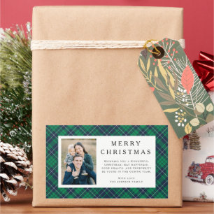 Rustic Green Plaid Photo Christmas Sticker