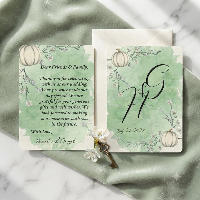 Rustic Green Pumpkin Wedding thank you  Invitation (Creator Uploaded)