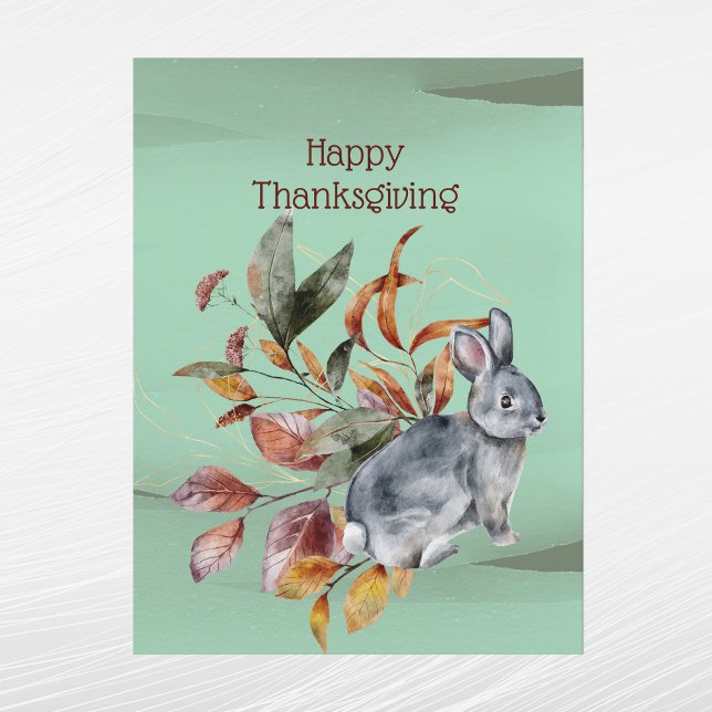 Rustic Green Rabbit Foliage Autumn Thanksgiving Holiday Postcard (Creator Uploaded)