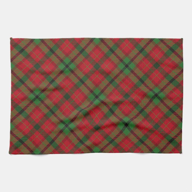 Rustic Green Red Christmas Holiday Tartan Plaid Kitchen Towel (Horizontal)