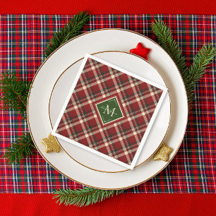 Rustic Green Red Plaid Monogram Christmas Holiday Napkin
