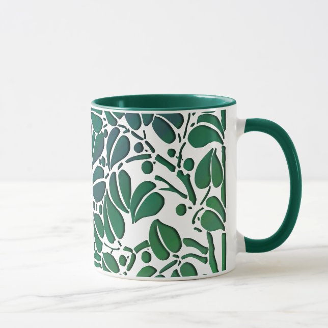 Rustic Green Scrolling Feuille café Mug (Droite)