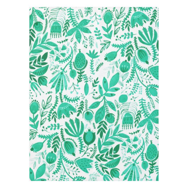 Rustic Green Spring Garden Floral Watercolor Tablecloth (Front)