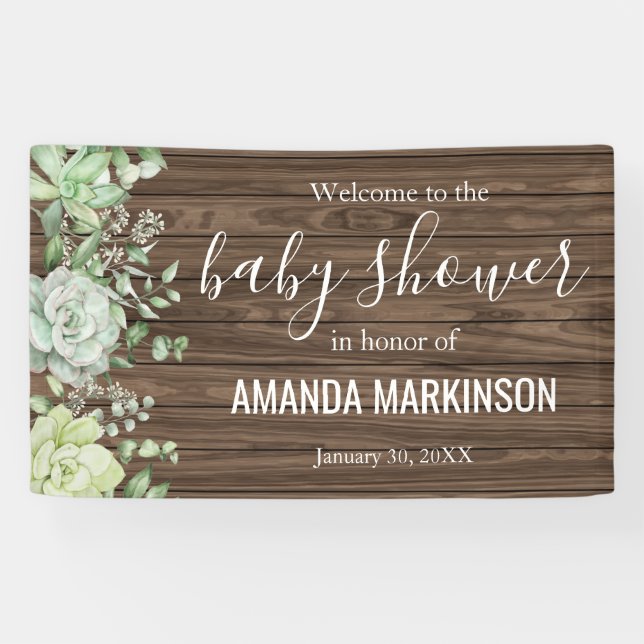 Rustic Green Succulent Modern Baby Shower Banner (Horizontal)