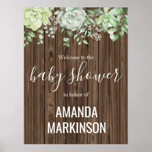 Rustic Green Succulent Modern Baby Shower Poster