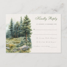 Rustic green summer forest Wedding RSVP Card