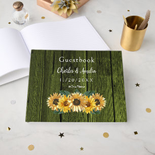 Rustic Green Sunflower Wedding Guest Book