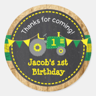 Rustic Green Tractor 1st Birthday Favour Sticker