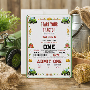 Rustic Green Tractor Farm 1st birthday  Invitation