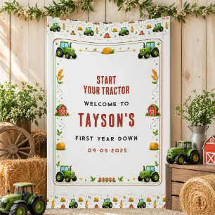 Rustic Green Tractor Farm First Year Down One Banner