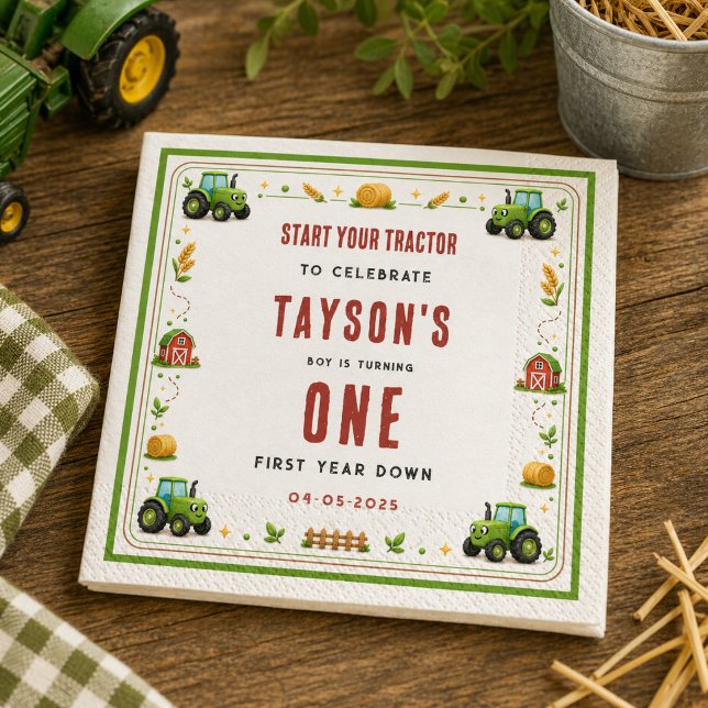 Rustic Green Tractor Farm First Year Down One Napkin (Rustic Green Tractor Farm First Year Down One Paper napkins
)