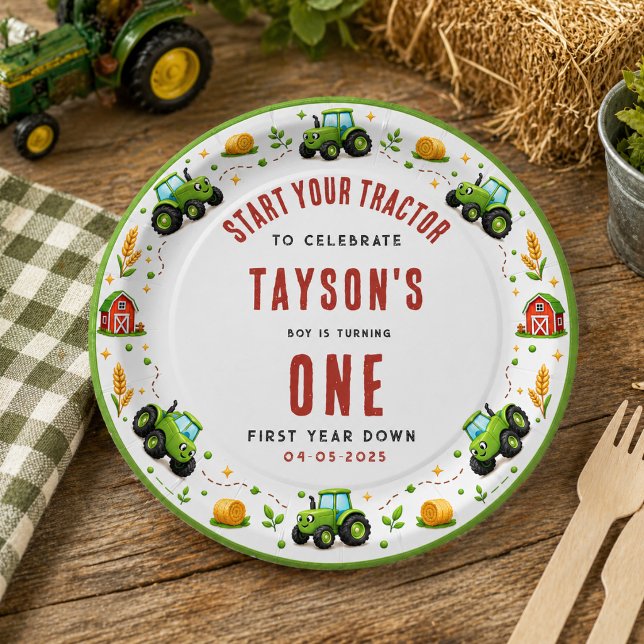 Rustic Green Tractor Farm First Year Down One Paper Plate (Rustic Green Tractor Farm First Year Down One Paper Plates
)