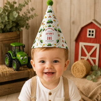 Rustic Green Tractor Farm First Year Down One Party Hat