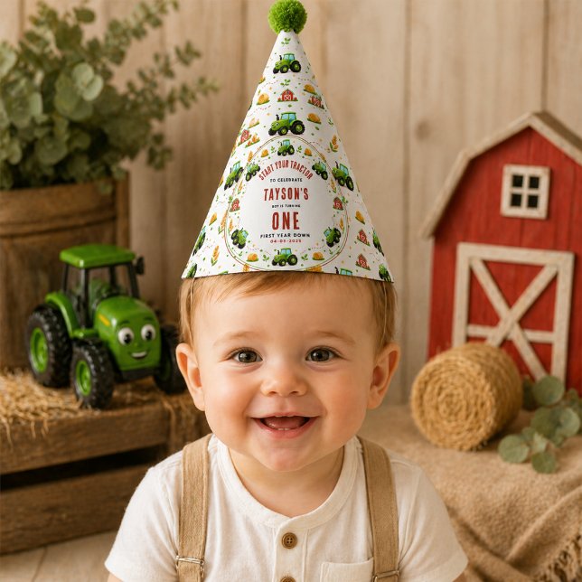 Rustic Green Tractor Farm First Year Down One Party Hat (Rustic Green Tractor Farm First Year Down One Party Hat
)