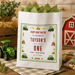 Rustic Green Tractor First Year Down Farm Theme Favour Bag