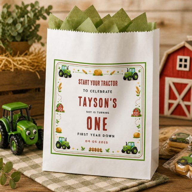 Rustic Green Tractor First Year Down Farm Theme Favour Bag (Rustic Green Tractor First Year Down Farm Theme Favor Bag
)