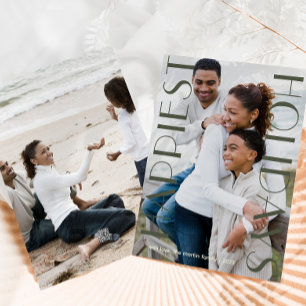 Rustic Green Two Photo Happiest Holidays Holiday Card