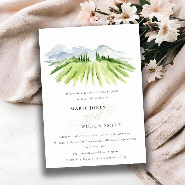 Rustic Green Vineyard Couples Invitation de douche (Créateur téléchargé)