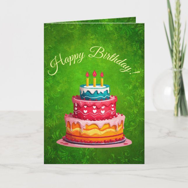 Rustic Green Vintage Floral Birthday Greeting Card (Front)