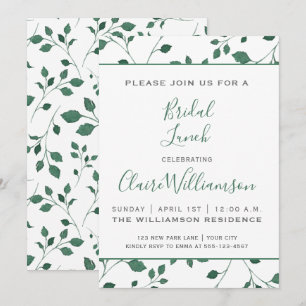 Rustic Green Watercolor Foliage Bridal Lunch Invitation