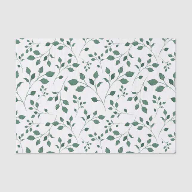 Rustic Green Watercolor Foliage Pattern Tissue Paper (Front)