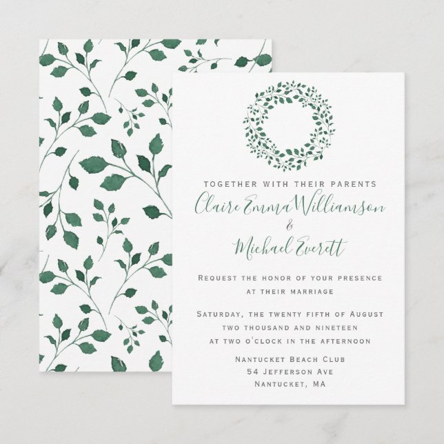 Rustic Green Watercolor Foliage Pattern | Wedding Invitation (Front/Back)