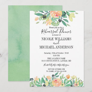 RUSTIC Green watercolor peony Rehearsal Dinner Invitation