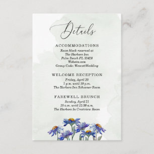 Rustic Green Watercolor Purple Daisies Wedding Enclosure Card