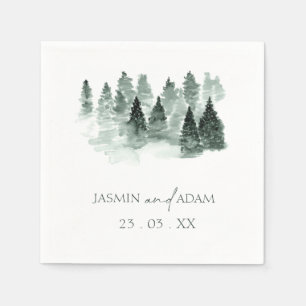 Rustic Green Watercolor Trees Woodland Wedding Napkin