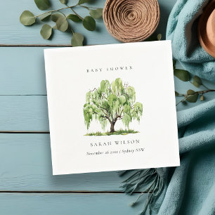 Rustic Green Watercolor Willow Tree Baby Shower Napkin