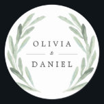 Rustic Green Watercolor Wreath Simple Wedding Classic Round Sticker<br><div class="desc">Simple and Rustic Wedding Invitation featuring watercolor floral illustration with green olive branches wreath. This is perfect for spring,  summer and beach events. For more advanced customization of this design,  Please click the "Customize It" button above!  Matching items are also available.</div>